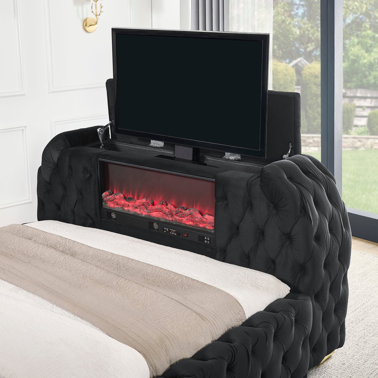 NATALIA BED W/FIREPLACE,TV LIFT BK