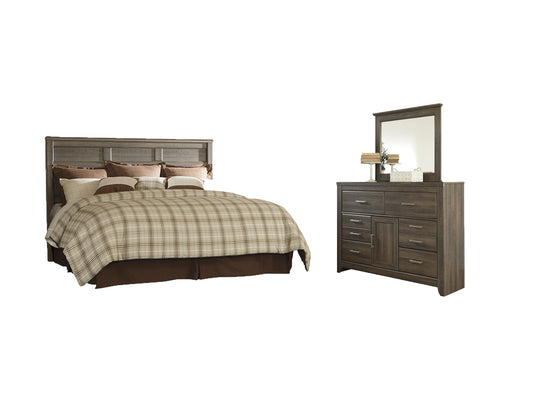 Juararo King/California King Panel Headboard with Mirrored Dresser