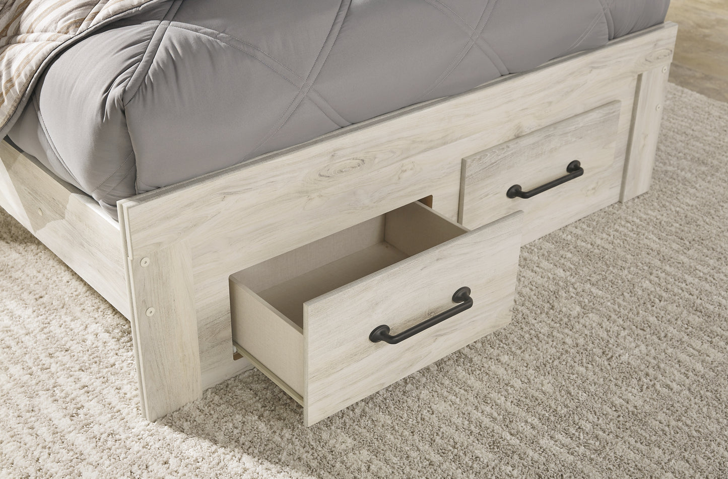 Cambeck  Panel Bed With 2 Storage Drawers With Mirrored Dresser And Chest