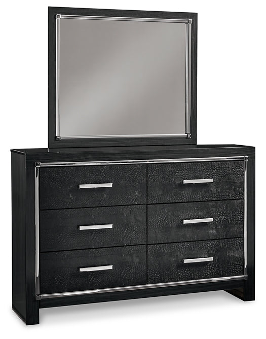 Kaydell Queen Panel Bed with Storage with Mirrored Dresser