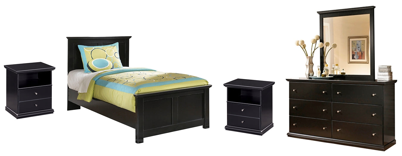 Maribel Twin Panel Bed with Mirrored Dresser and 2 Nightstands