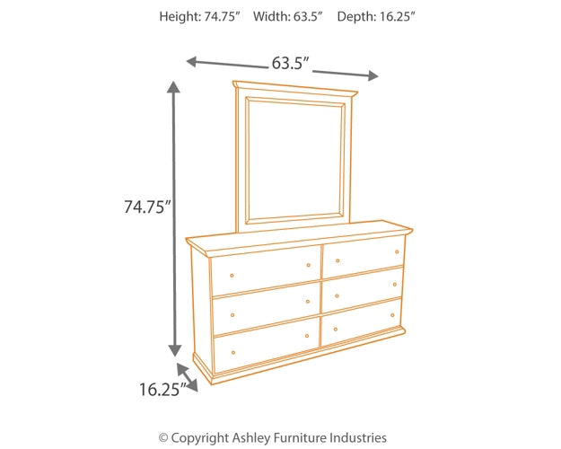 Bostwick Shoals Twin Panel Headboard with Mirrored Dresser