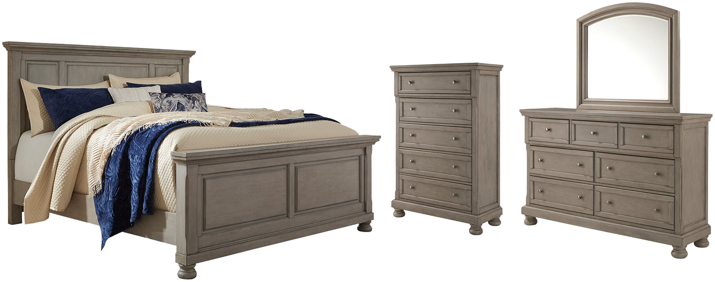 Lettner Queen Panel Bed with Mirrored Dresser and 2 Nightstands