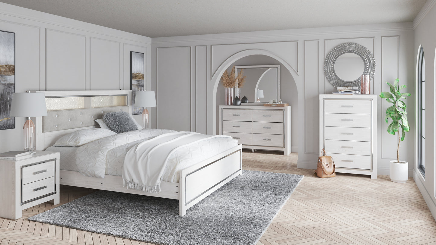 Altyra King Panel Bookcase Bed with Mirrored Dresser