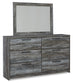 Baystorm King Panel Headboard with Mirrored Dresser, Chest and Nightstand