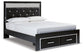 Kaydell Queen Upholstered Panel Storage Platform Bed with Mirrored Dresser