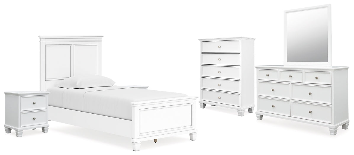 Fortman Twin Panel Bed with Mirrored Dresser, Chest and 2 Nightstands