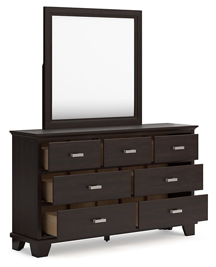 Covetown Full Panel Bed with Mirrored Dresser