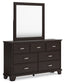 Covetown King Panel Bed with Mirrored Dresser