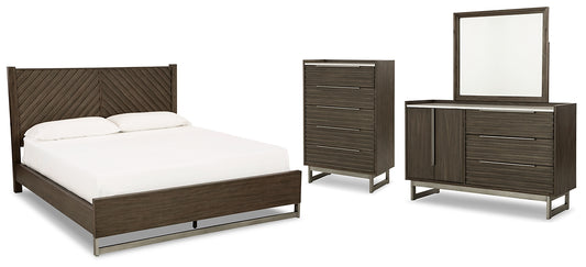 Arkenton King Panel Bed with Mirrored Dresser and Chest